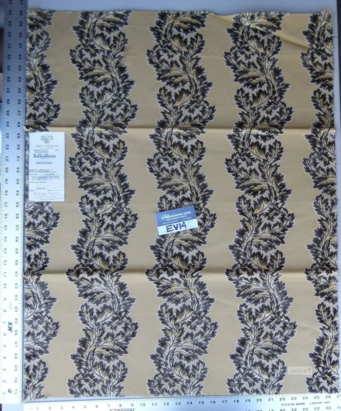 5 Ev14 Scalamandre Sample Square Acanthus Stripe Gold Chestnut