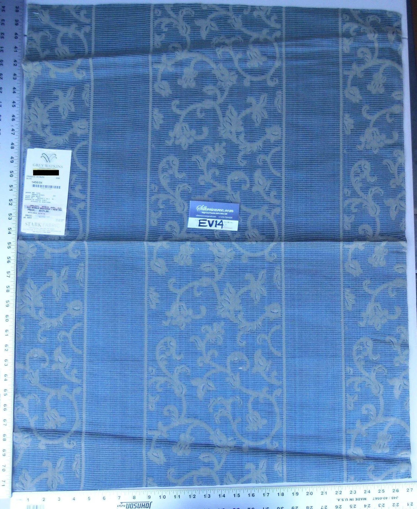 13 Ev14 Scalamandre Sample Square Prague Stripe Blue