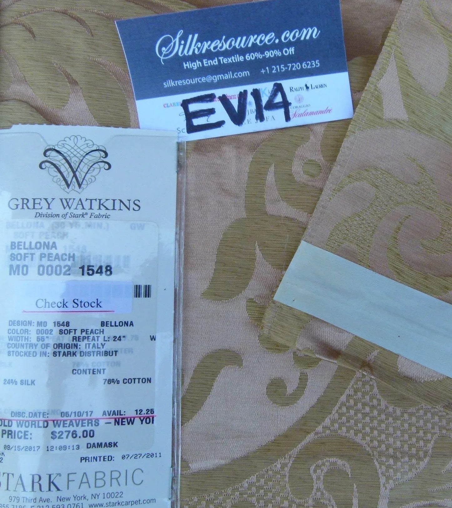 14 Ev14 Scalamandre Sample Square Bellona Soft Peach