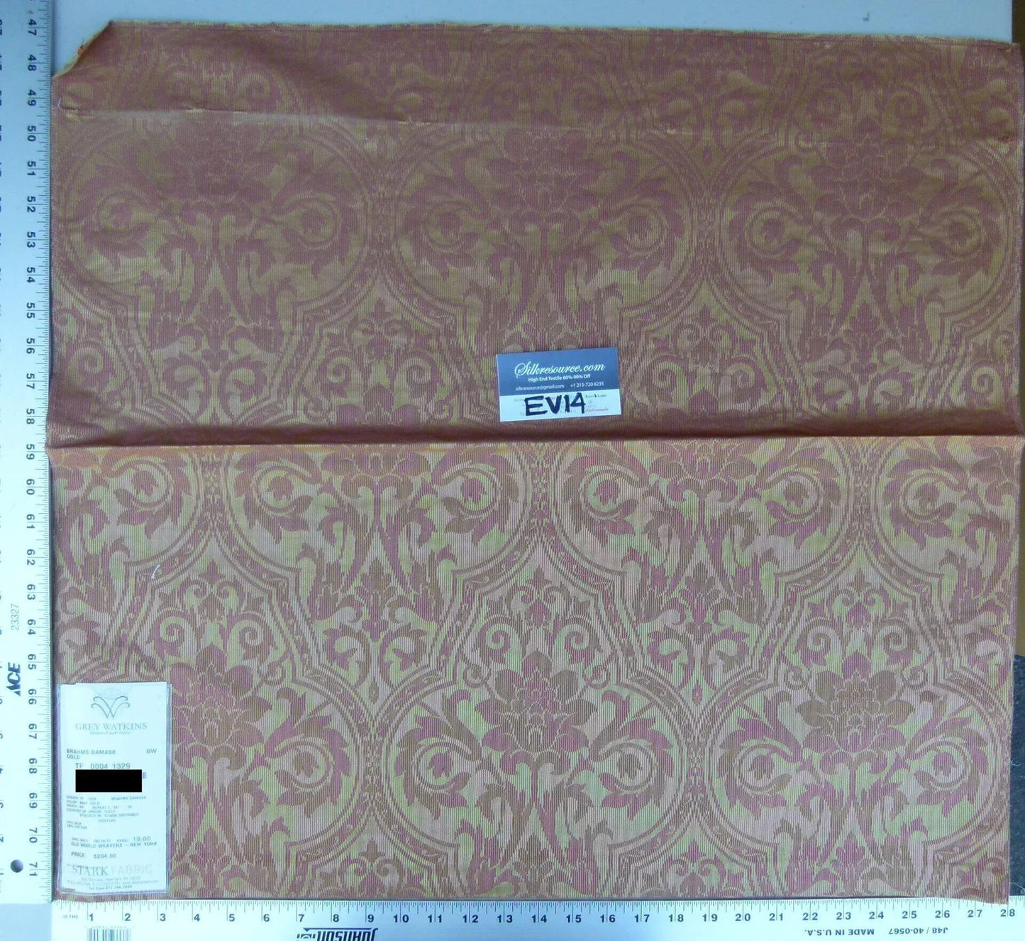 15 Ev14 Scalamandre Sample Square Brahms Damask Gold