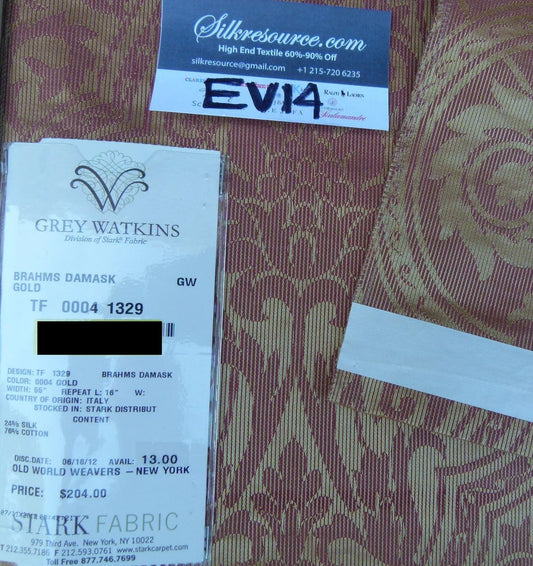 15 Ev14 Scalamandre Sample Square Brahms Damask Gold