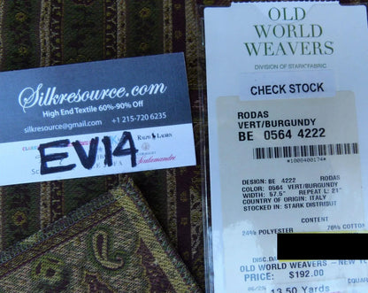 22 Ev14 Scalamandre Sample Square Rodas Vert Burgundy