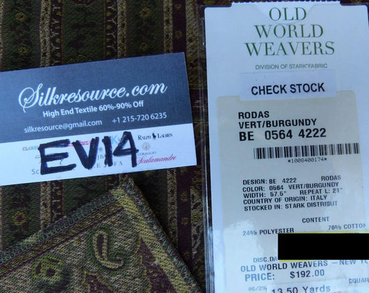 22 Ev14 Scalamandre Sample Square Rodas Vert Burgundy