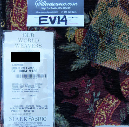 28 Ev14 Scalamandre Sample Square Yasmine Multi On Black