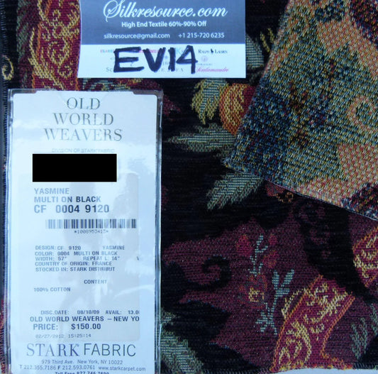 28 Ev14 Scalamandre Sample Square Yasmine Multi On Black