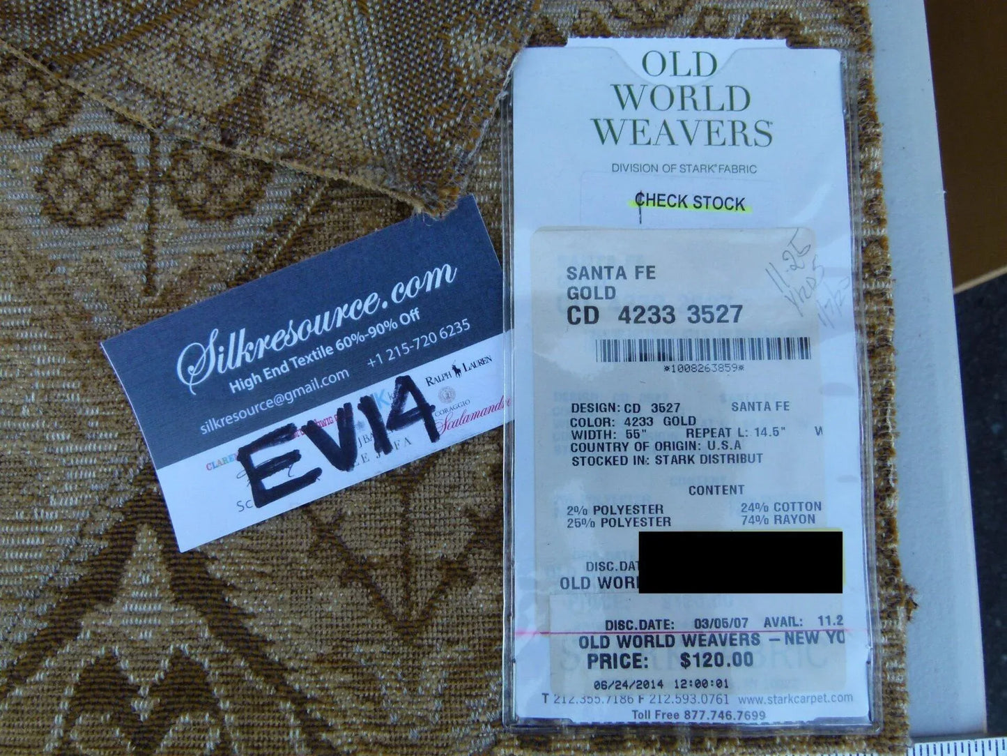 30 Ev14 Scalamandre Sample Square Sante Fe Gold