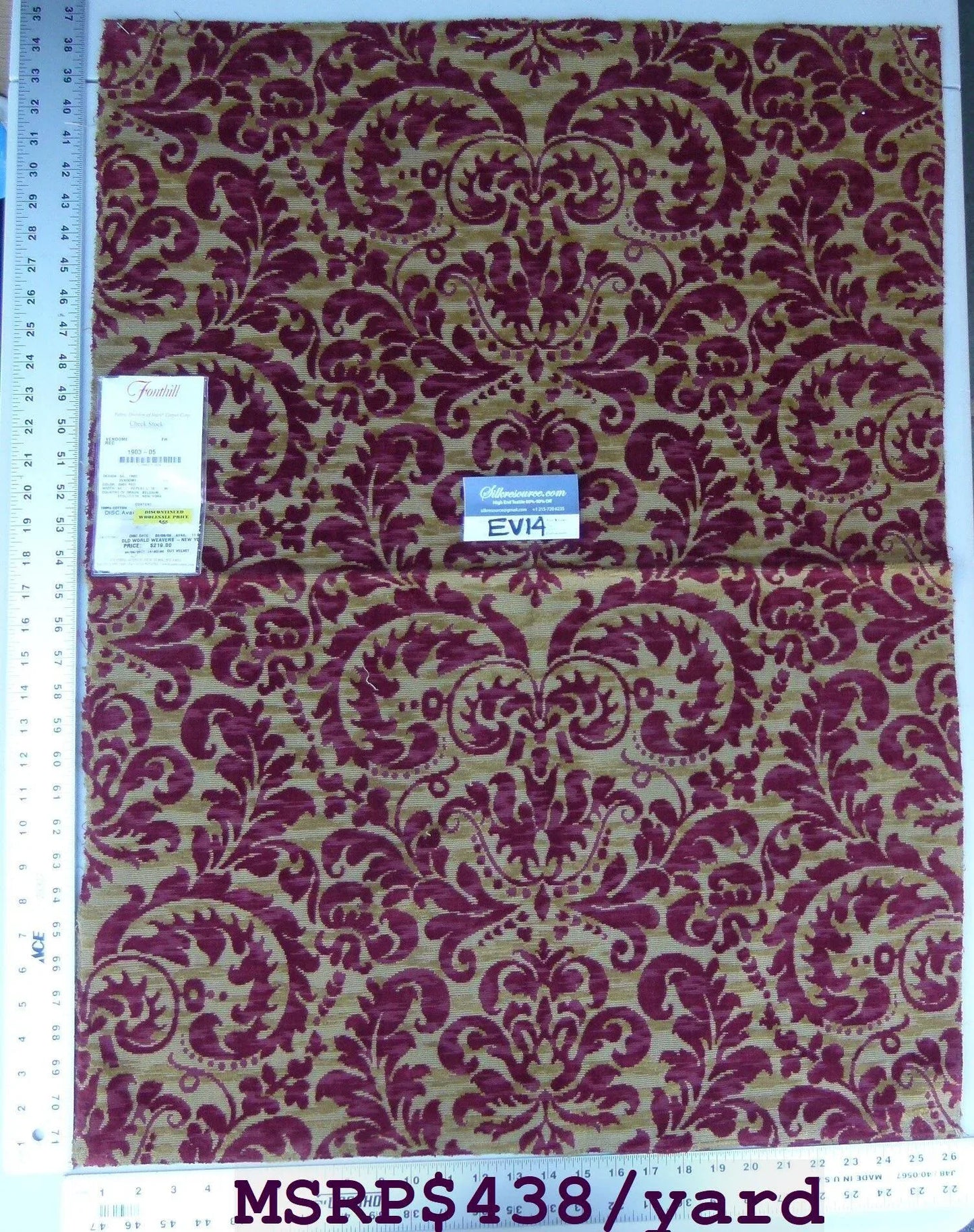 35 Ev14 Scalamandre Sample Square Vendome Red 34x26"