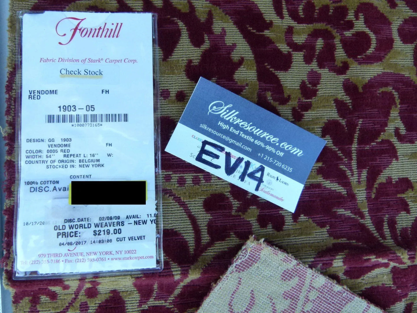 35 Ev14 Scalamandre Sample Square Vendome Red 34x26"