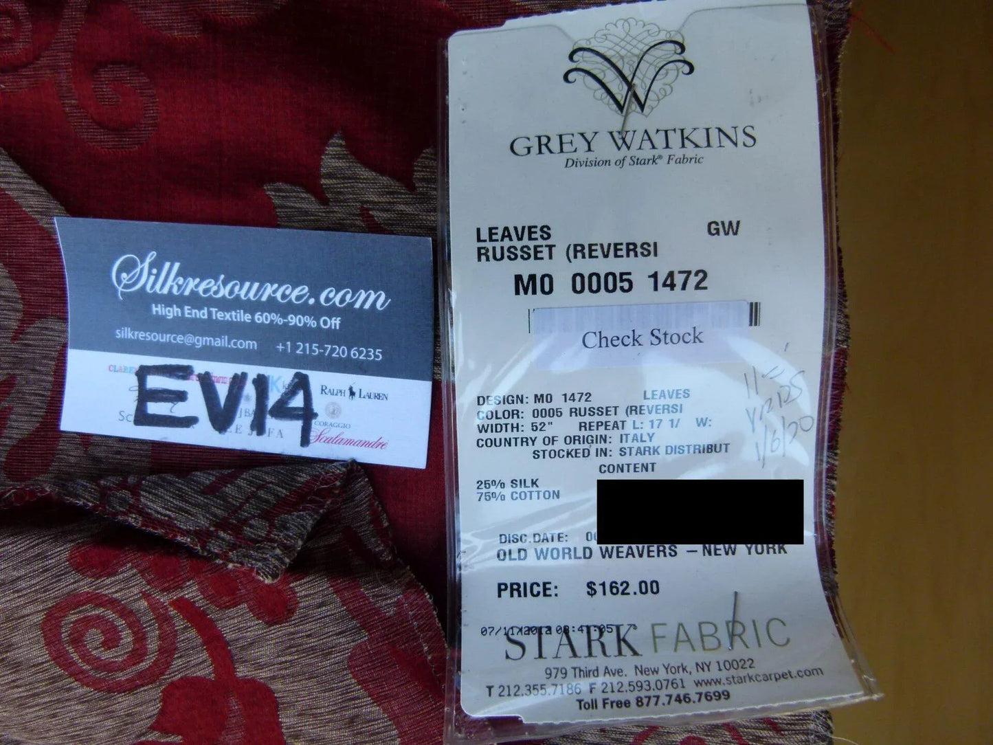 38 Ev14 Scalamandre Sample Square Leaves Resset Crimson