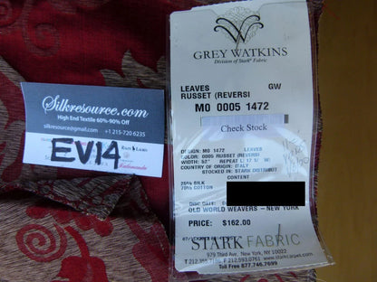 38 Ev14 Scalamandre Sample Square Leaves Resset Crimson