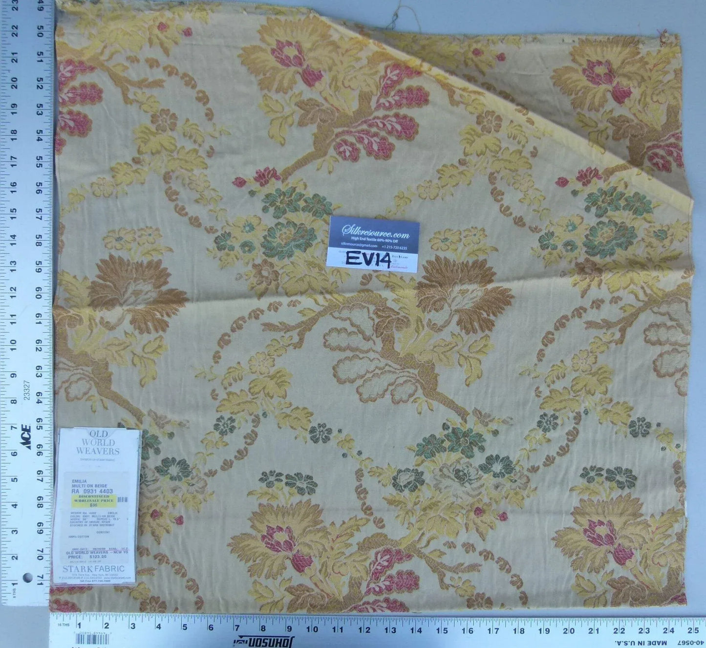 39 Ev14 Scalamandre Sample Square Emilia Multi On Beige