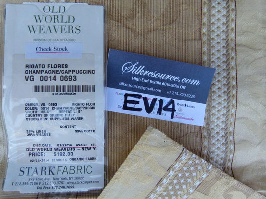 40 Ev14 Scalamandre Sample Square Rigatto Flores Champagne