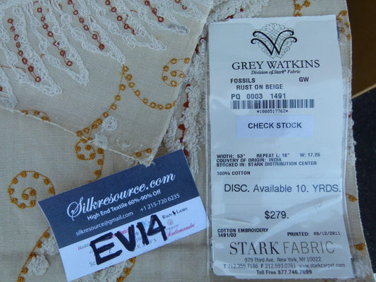 42 Ev14 Scalamandre Sample Square Fossils Rust On Beige