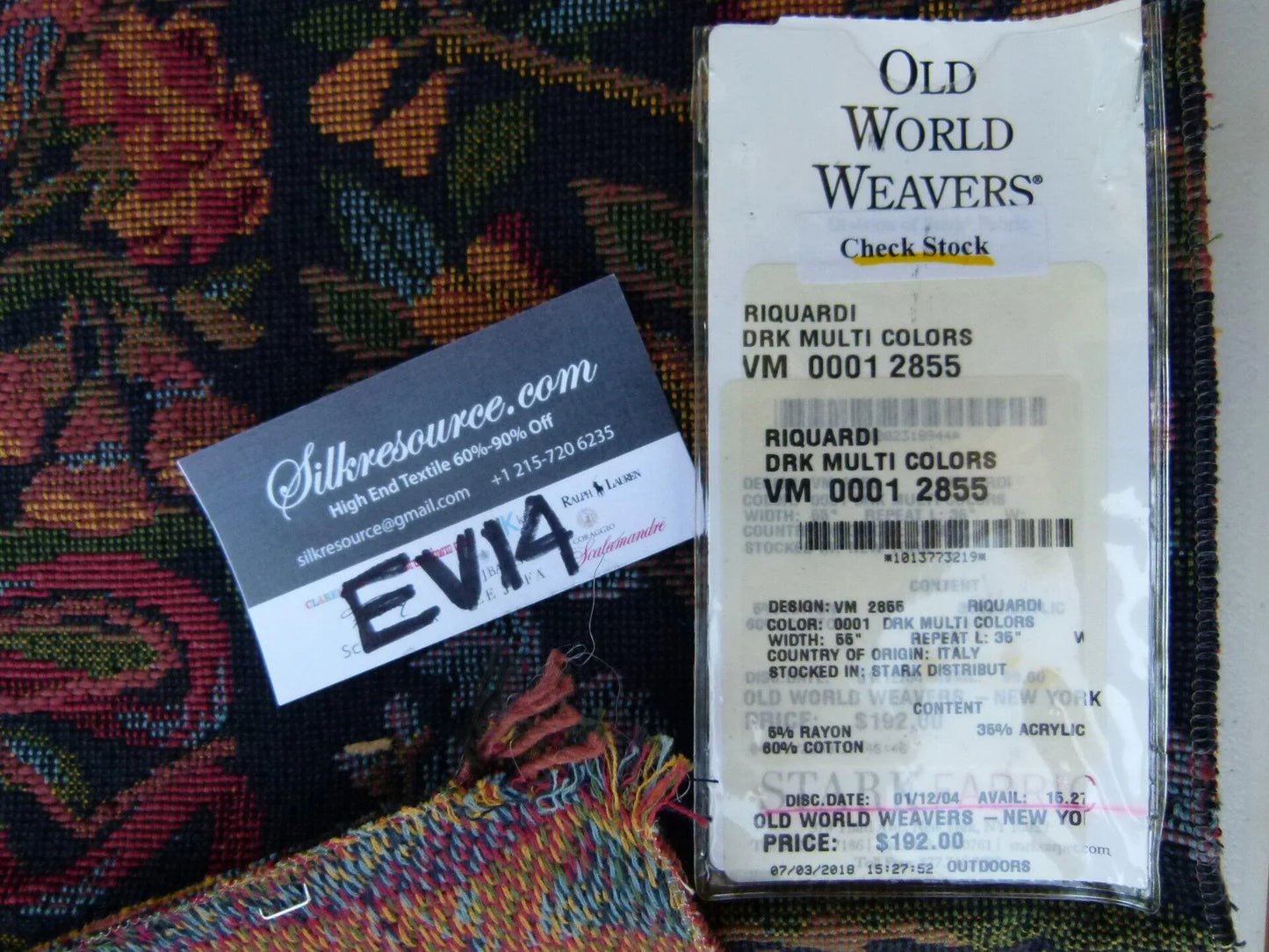 43 Ev14 Scalamandre Sample Square Riquardi Multi Colors Floral