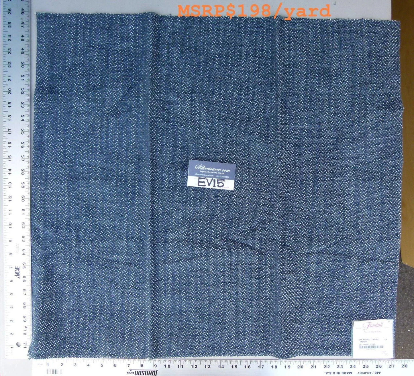 1 Ev15 Scalamandre Showroom Sample Square San Miguel Texture Indigo Blue Reversible MSRP USD 198/Y