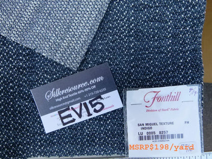 1 Ev15 Scalamandre Showroom Sample Square San Miguel Texture Indigo Blue Reversible MSRP USD 198/Y