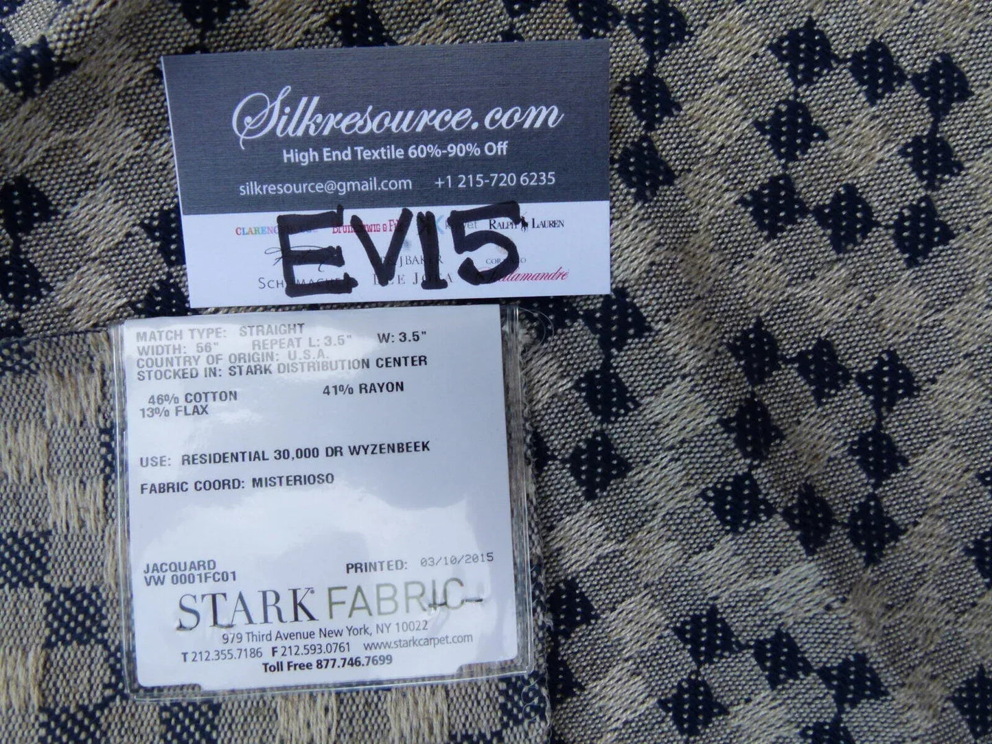 3 Ev15 Scalamandre Showroom Sample Square Lorcan Dark Blue Beige Jacquard Diamond