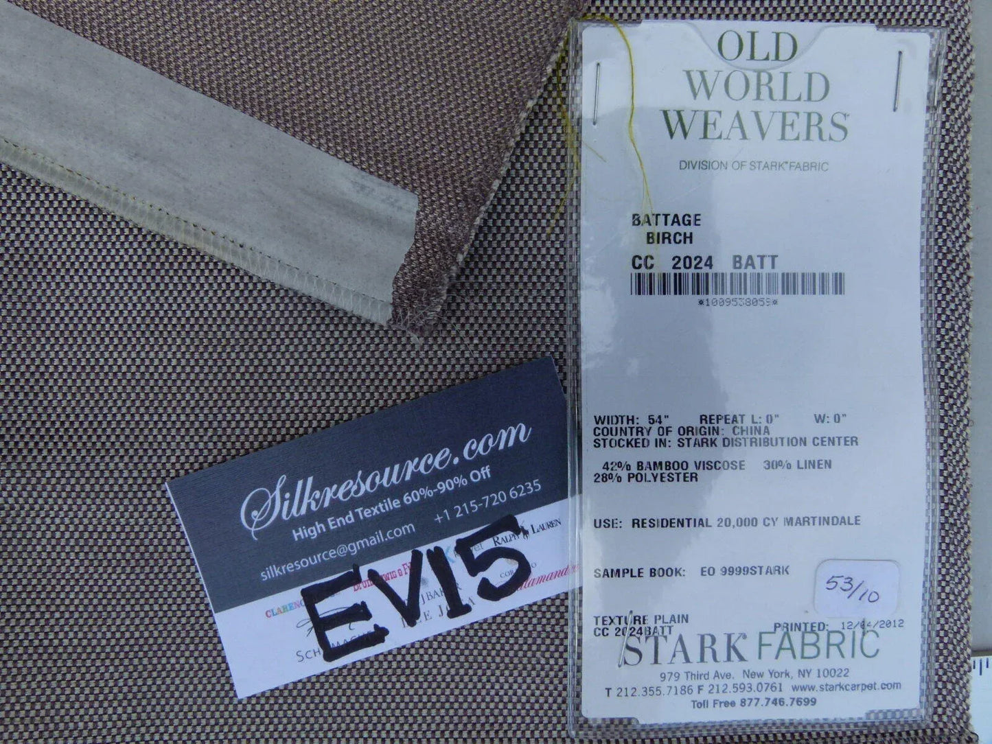 5 Ev15 Scalamandre Showroom Sample Square Battage Birch Taupe Woven Solid