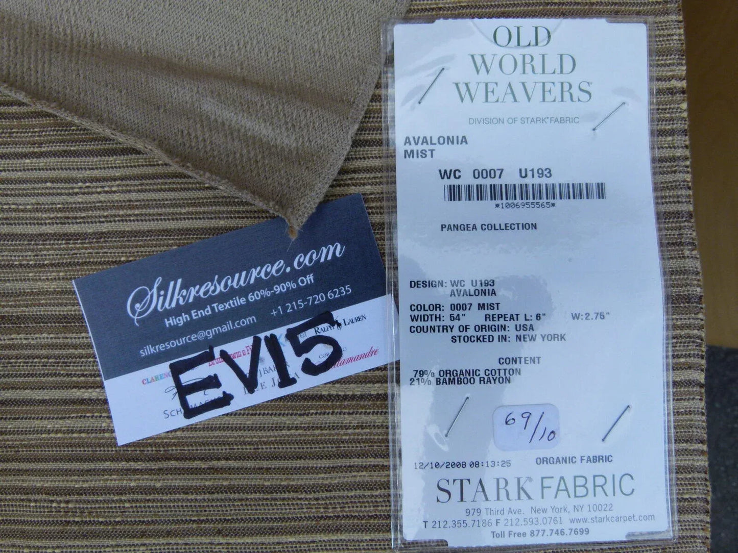 6 Ev15 Scalamandre Showroom Sample Square Avalonia Mist Tan Brown Stripe Organic Cotton Bamboo