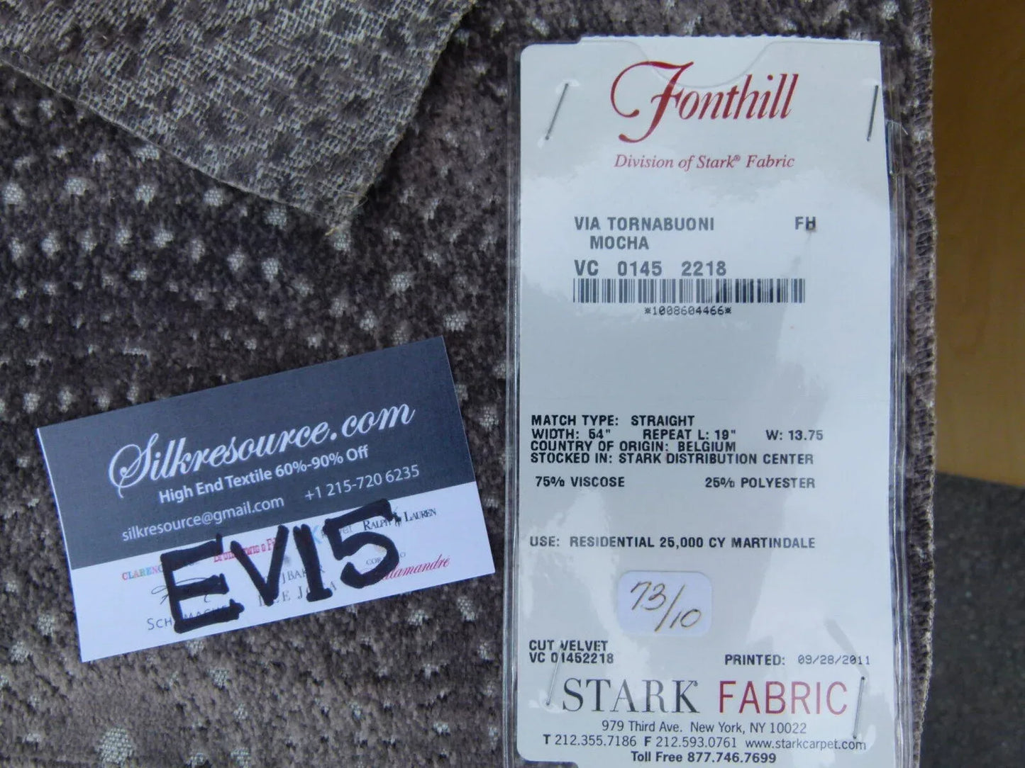 10 Ev15 Scalamandre Showroom Sample Square Via Tornabuoni Mocha Taupe Gray Cut Velvet Medallion