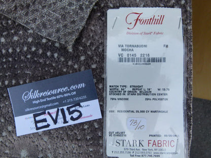 10 Ev15 Scalamandre Showroom Sample Square Via Tornabuoni Mocha Taupe Gray Cut Velvet Medallion