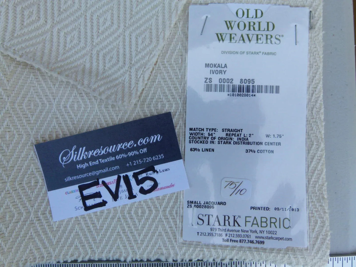 15 Ev15 Scalamandre Showroom Sample Square Mokala Ivory Jacquard Woven Diamond