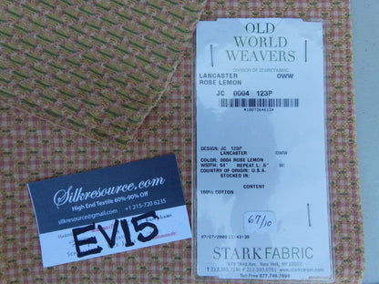 18 Ev15 Scalamandre Showroom Sample Square Lancaster Rose Lemon Pink Cotton Woven Plaid