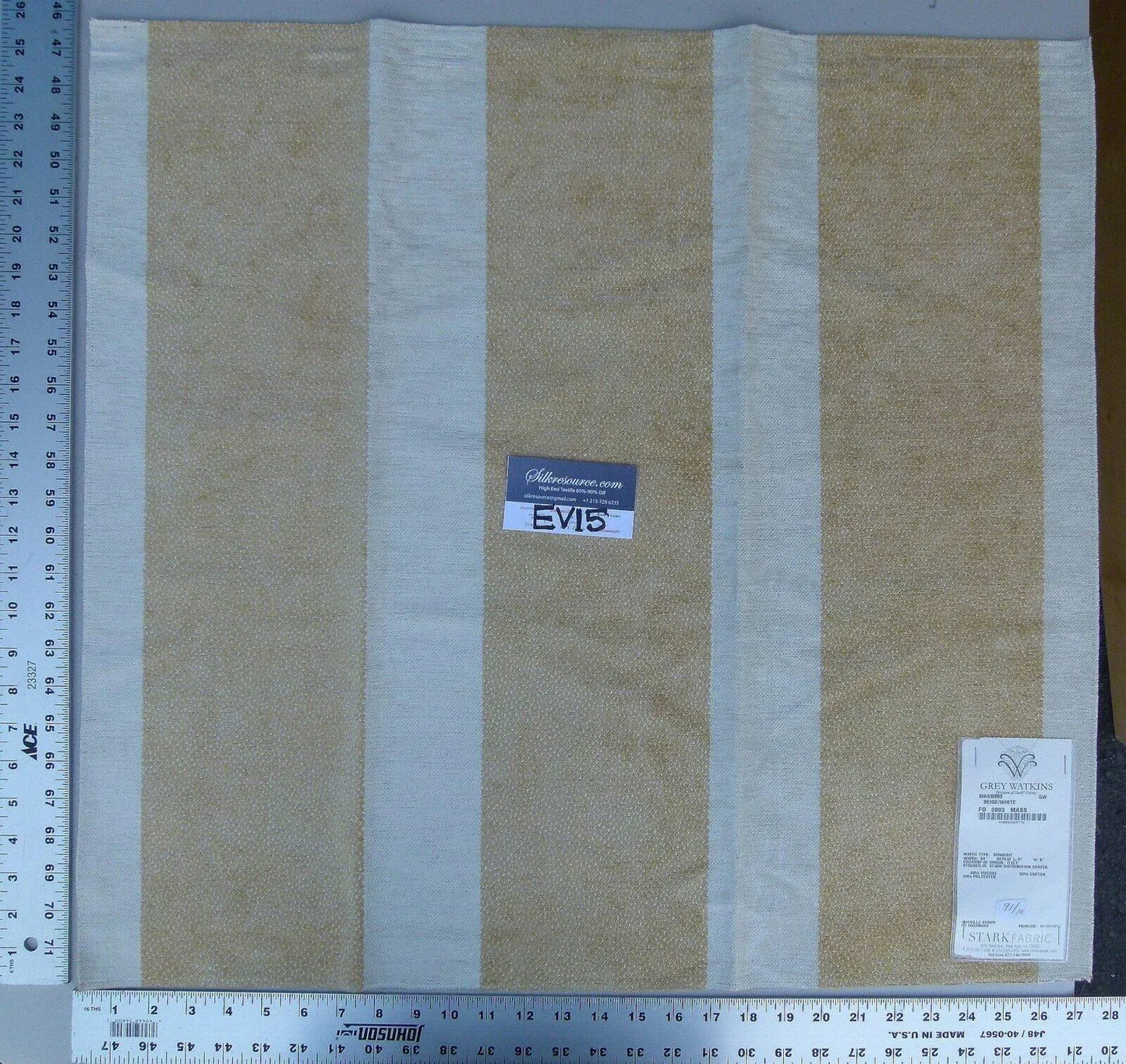 24 Ev15 Scalamandre Showroom Sample Square Massimo Beige White Chenille Stripe