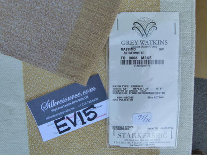 24 Ev15 Scalamandre Showroom Sample Square Massimo Beige White Chenille Stripe