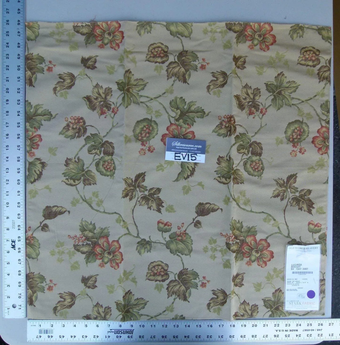 25 Ev15 Scalamandre Showroom Sample Square Lucinda Biscuit Floral Vine Old World Weavers MSRP USD 176/Y