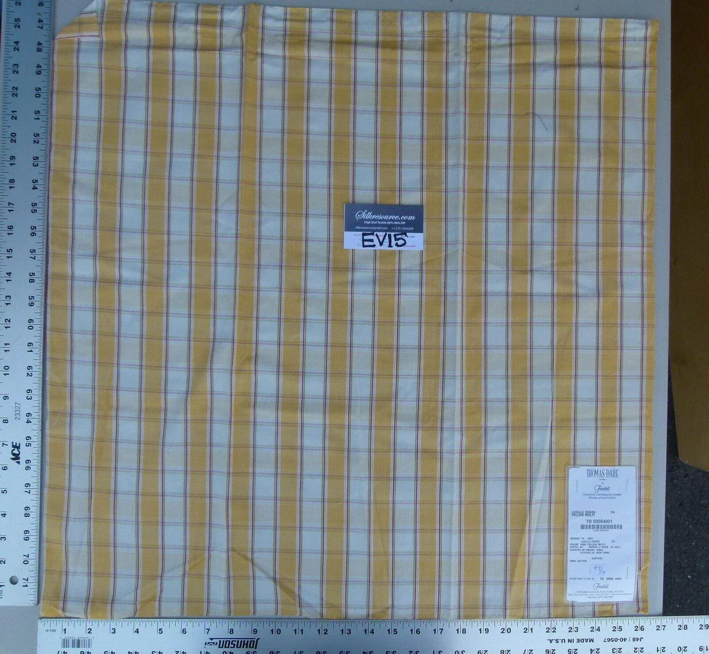 27 Ev15 Scalamandre Showroom Sample Square Lucille Check Multi Yellow Cotton Plaid