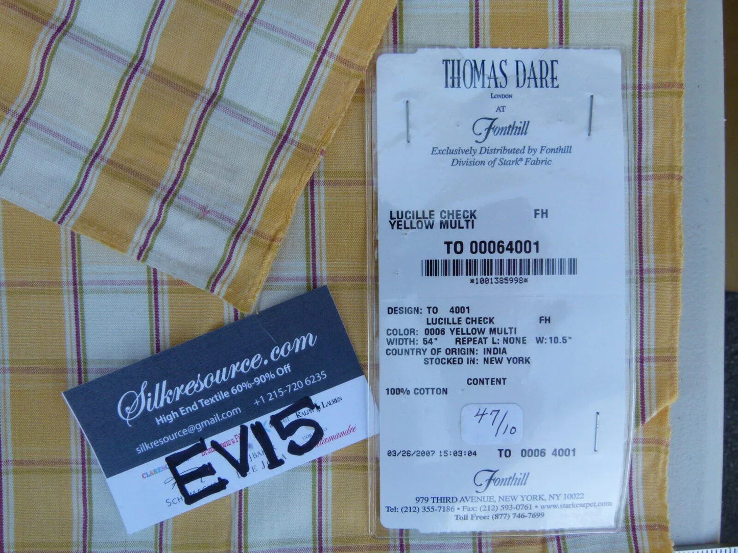 27 Ev15 Scalamandre Showroom Sample Square Lucille Check Multi Yellow Cotton Plaid