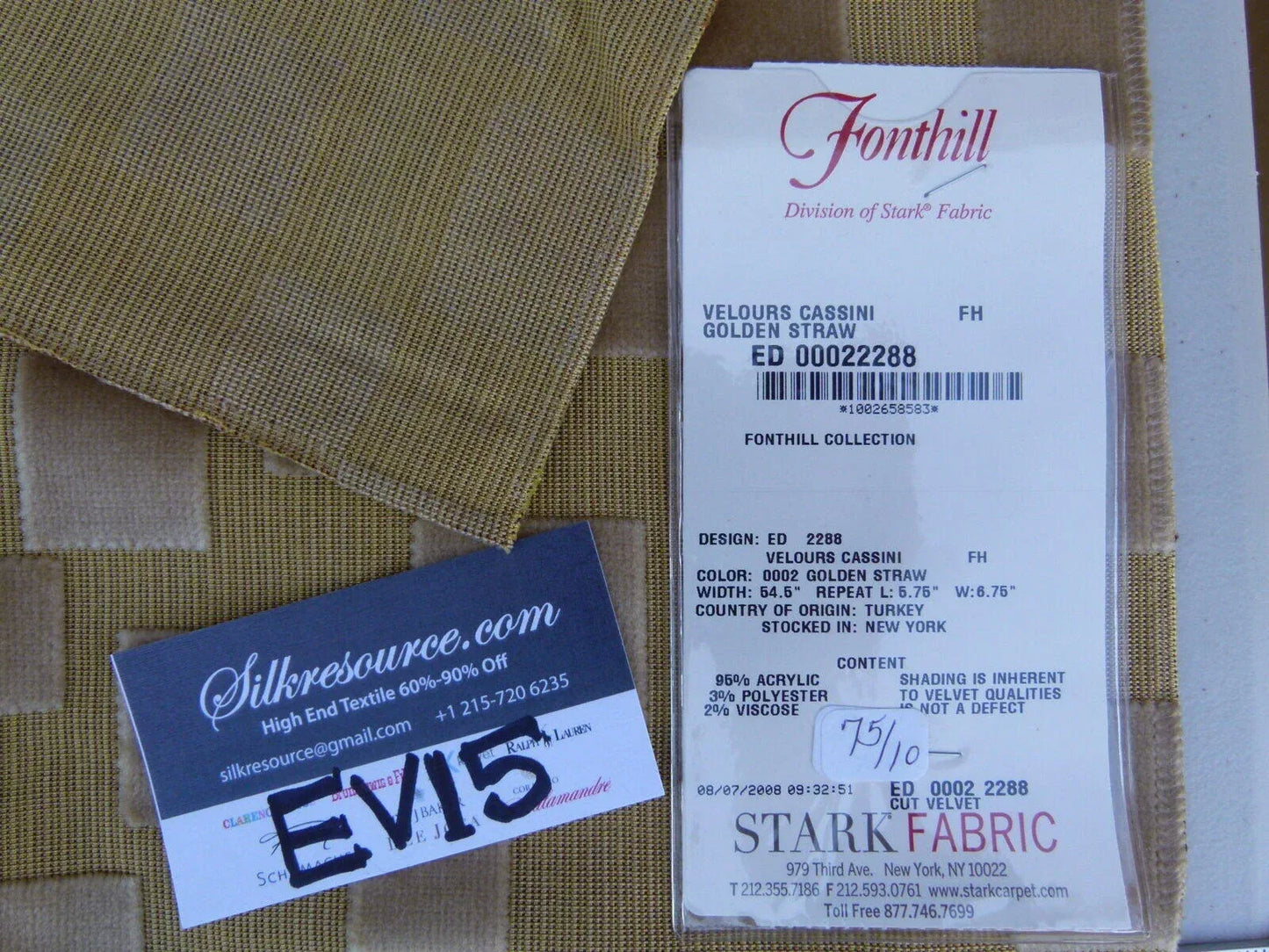 31 Ev15 Scalamandre Showroom Sample Square Velours Cassini Golden Straw Light Brown Cut Velvet
