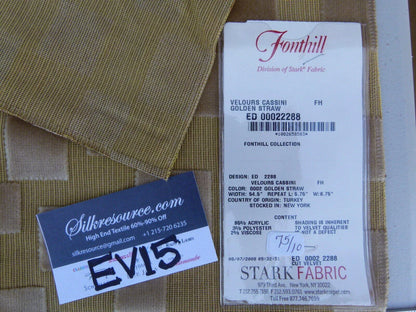 31 Ev15 Scalamandre Showroom Sample Square Velours Cassini Golden Straw Light Brown Cut Velvet