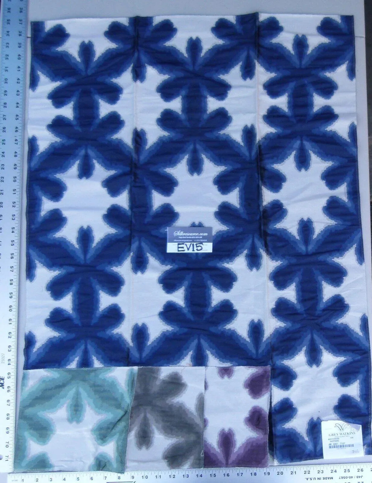 34 Ev15 Scalamandre Showroom Sample 35"x26" Misterioso Sapphire Blue Abstract Floral Print