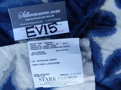 34 Ev15 Scalamandre Showroom Sample 35"x26" Misterioso Sapphire Blue Abstract Floral Print