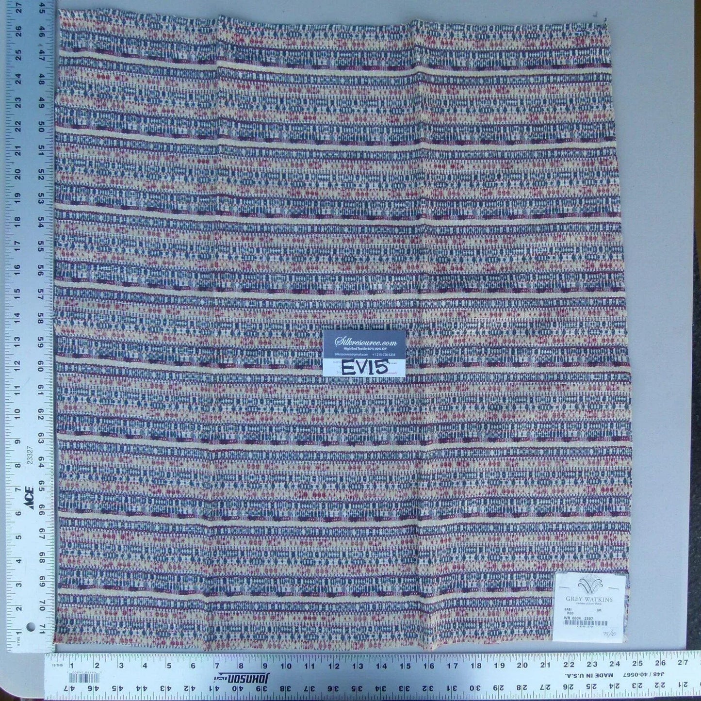 35 Ev15 Scalamandre Showroom Sample Square Sabi Red Blue Cream Chenille Stipe