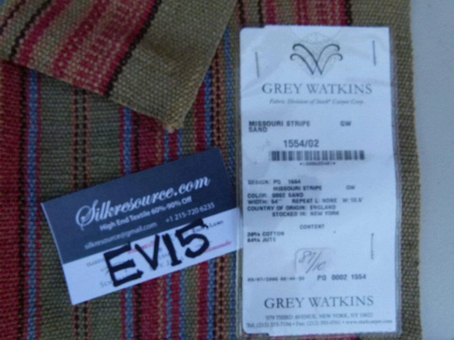 36 Ev15 Scalamandre Showroom Sample Square Missouri Stripe Sand Cotton Jute Green Red Blue