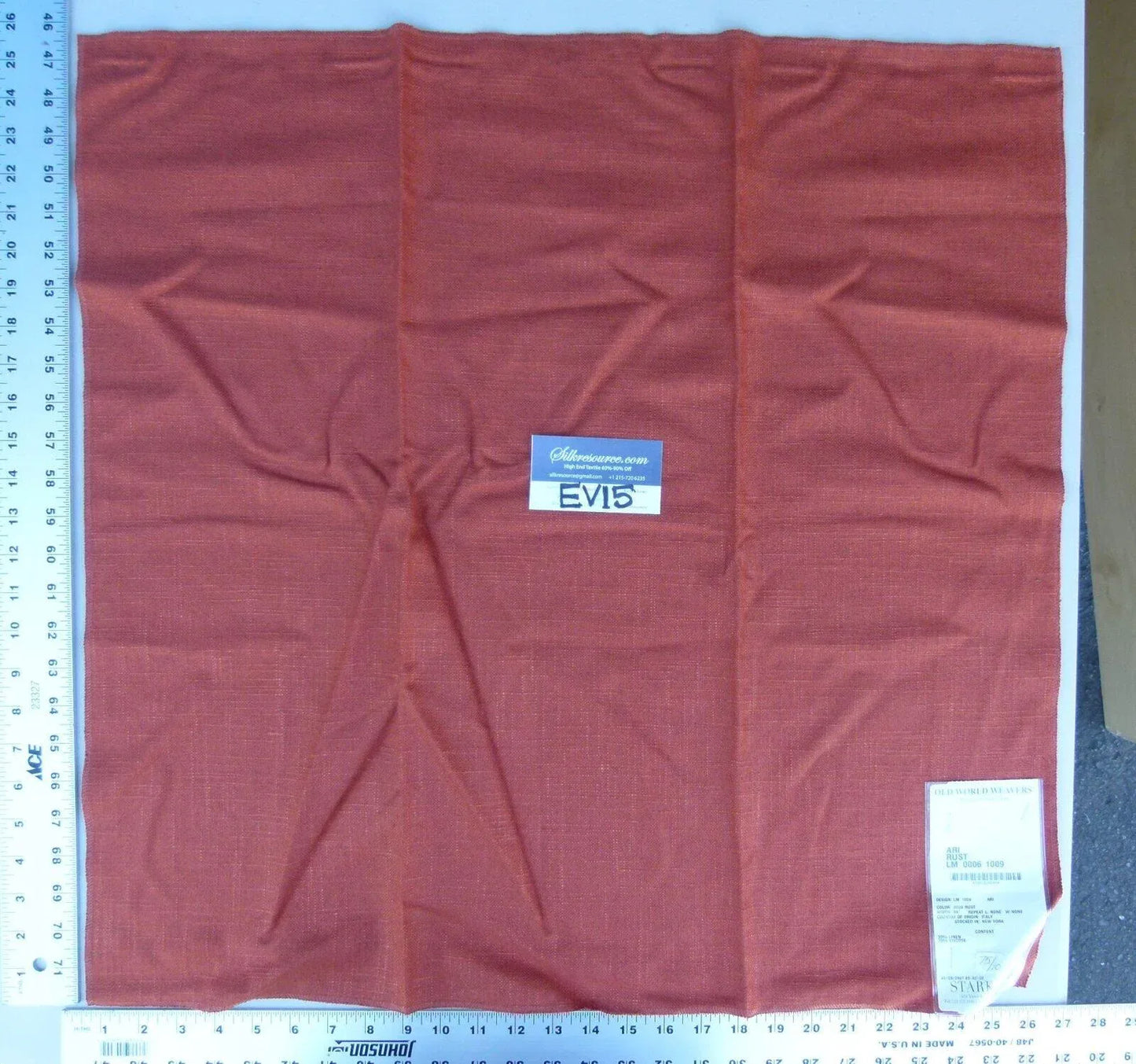 37 Ev15 Scalamandre Showroom Sample Square Ari Rust Dark Orange Linen Viscose Solid