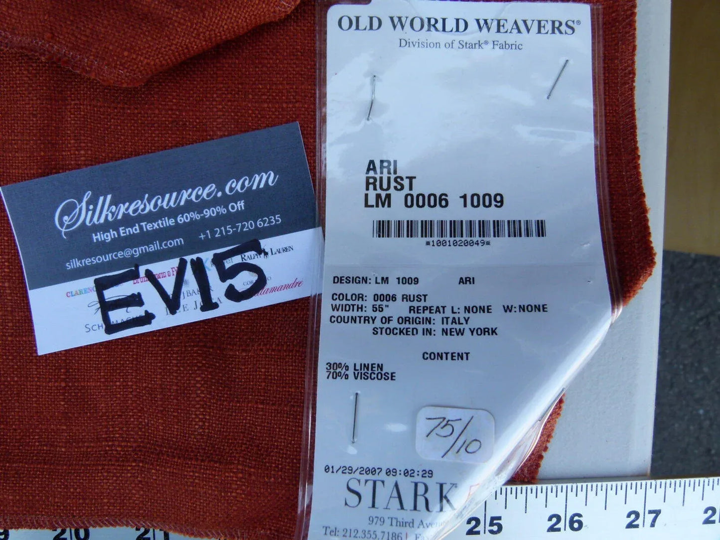 37 Ev15 Scalamandre Showroom Sample Square Ari Rust Dark Orange Linen Viscose Solid