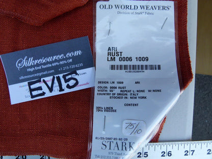37 Ev15 Scalamandre Showroom Sample Square Ari Rust Dark Orange Linen Viscose Solid