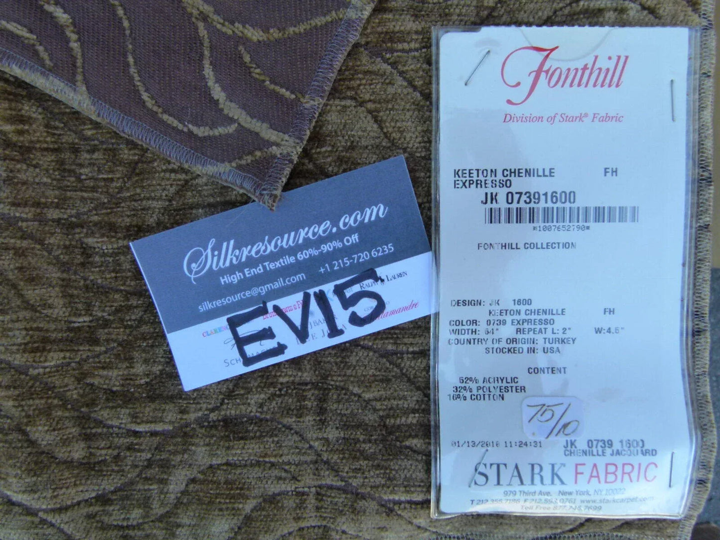 44 Ev15 Scalamandre Showroom Sample Square Keeton Expresso Brown Chenille Woven Wave