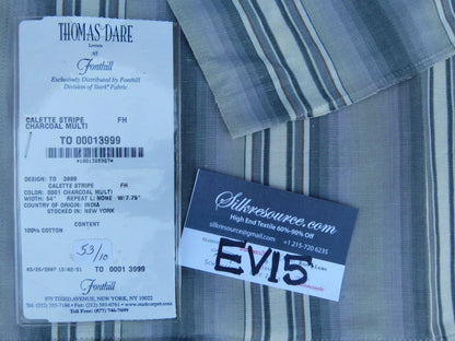 48 Ev15 Scalamandre Showroom Sample Square Calette Stripe Charcoal Multi Grey Cotton
