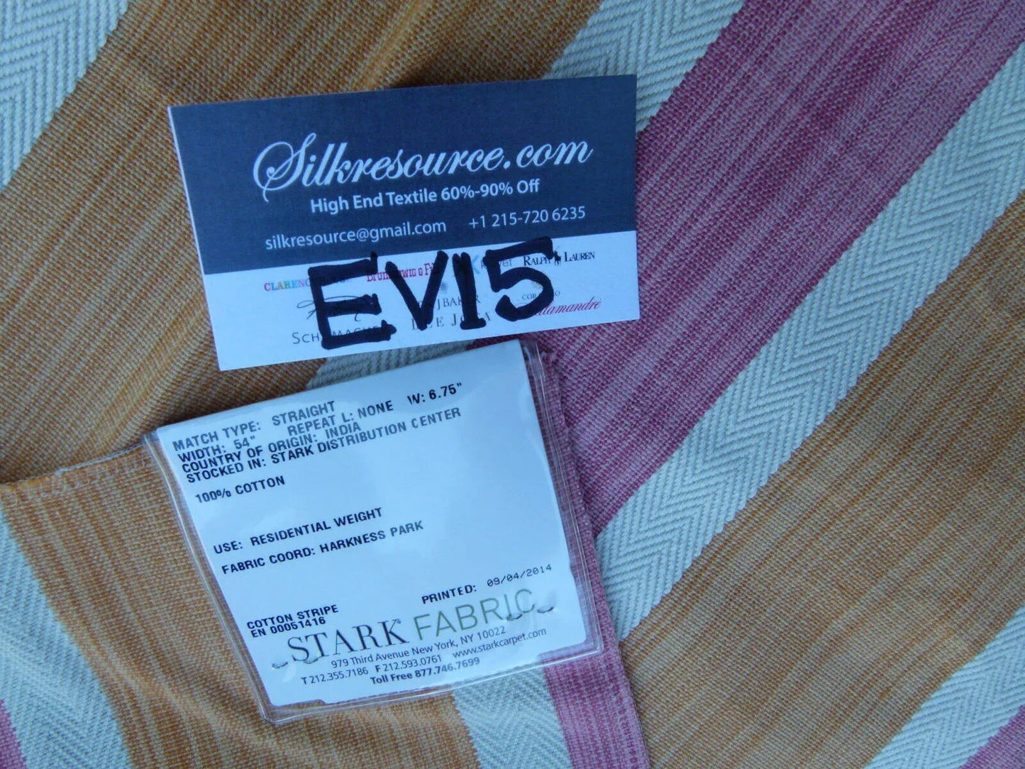 53 Ev15 Scalamandre Showroom Sample Square Three Rivers Sorbet Orange Pink Cream Cotton Stripe