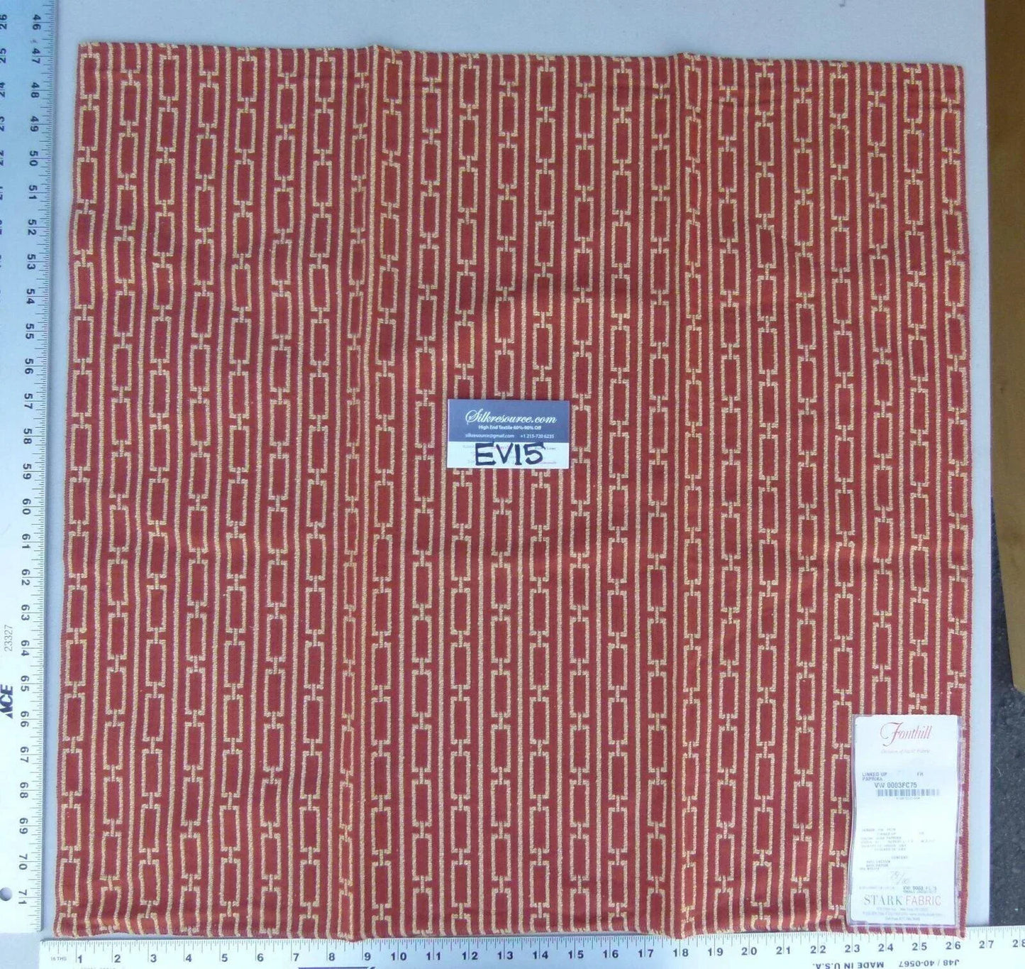54 Ev15 Scalamandre Showroom Sample Square Linked Up Paprika Red Beige Geometric Reversible