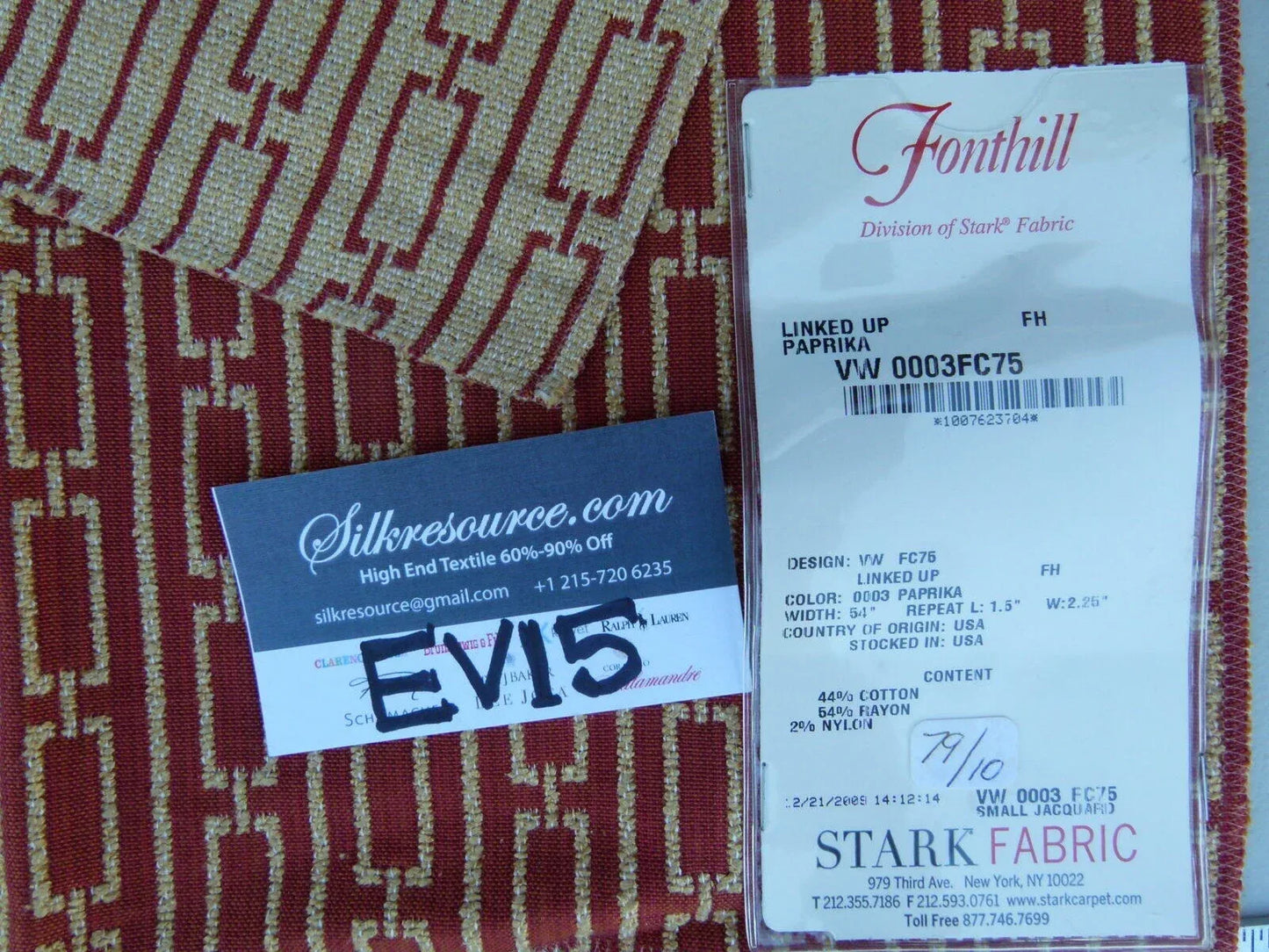 54 Ev15 Scalamandre Showroom Sample Square Linked Up Paprika Red Beige Geometric Reversible