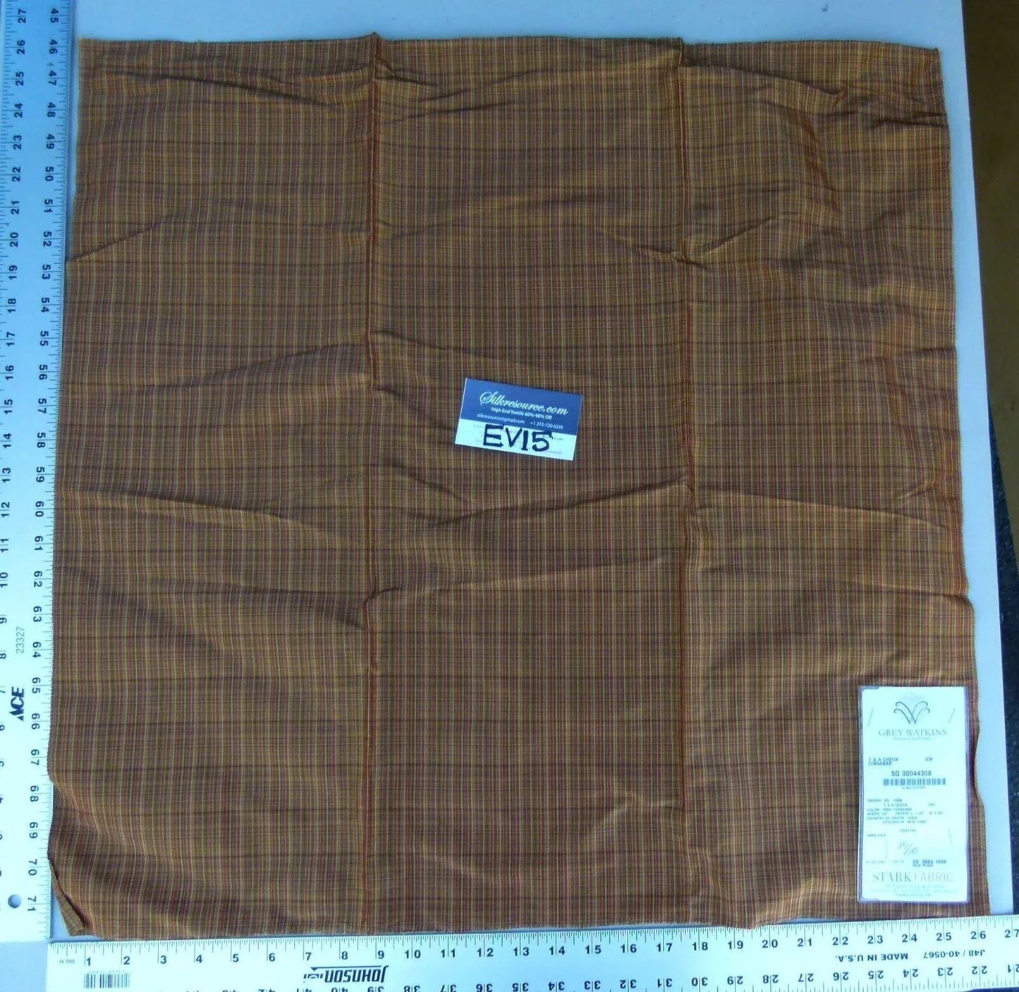 55 Ev15 Scalamandre Showroom Sample Square T &amp; A Check Cinnabar Brown Plaid Silk