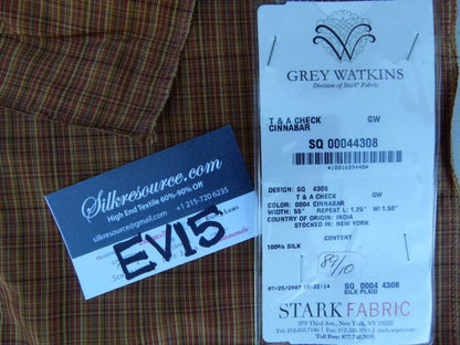 55 Ev15 Scalamandre Showroom Sample Square T &amp; A Check Cinnabar Brown Plaid Silk