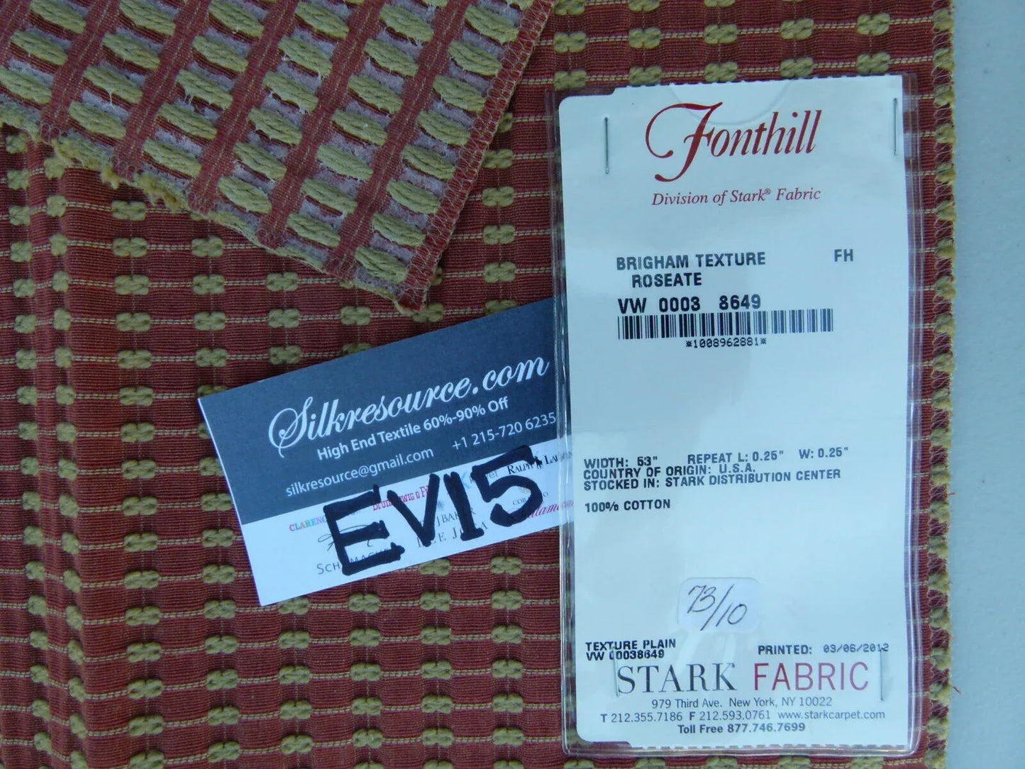 57 Ev15 Scalamandre Showroom Sample Square Brigham Texture Roseate Dark Orange Woven Cotton Stripe