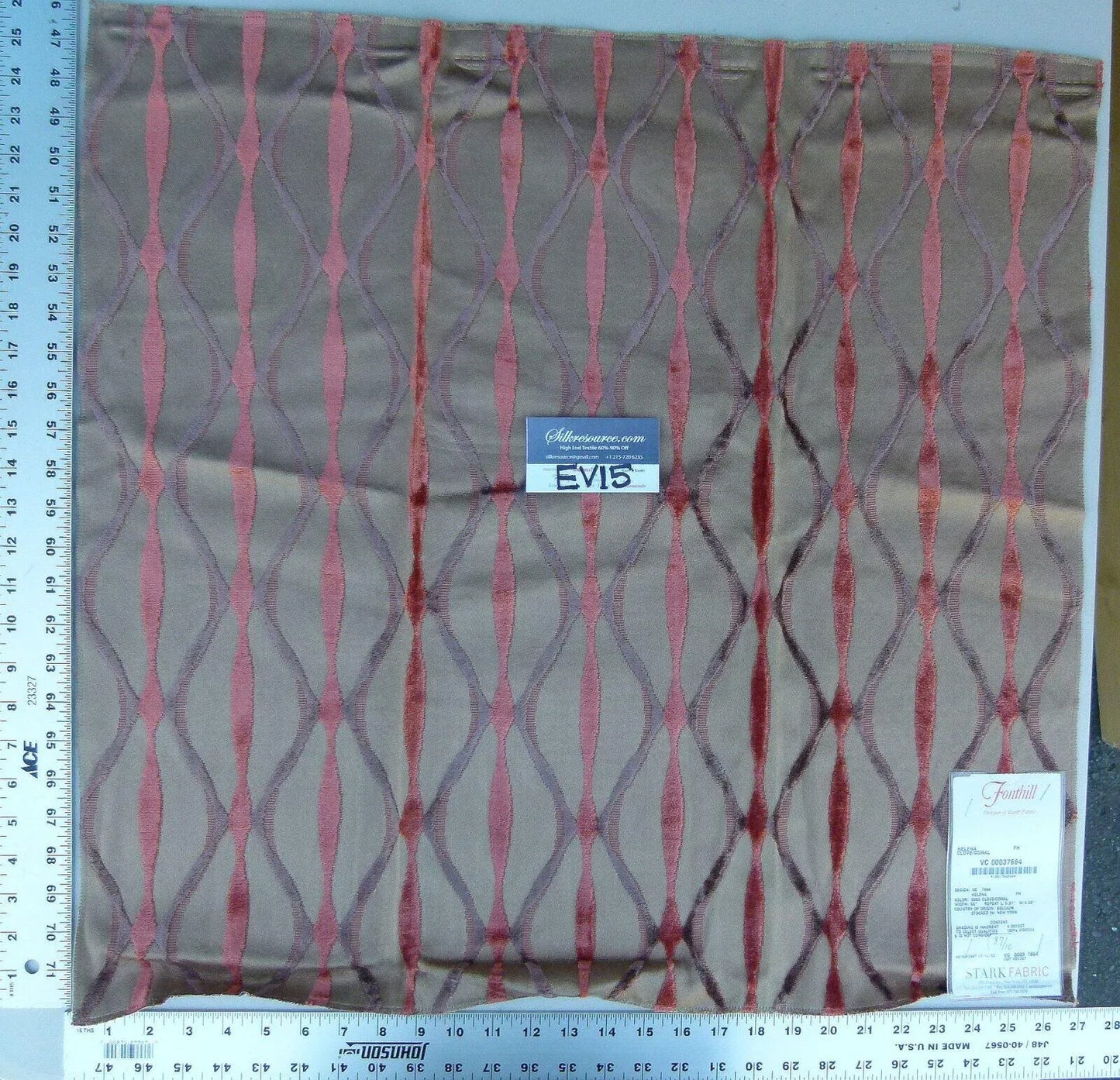 58 Ev15 Scalamandre Showroom Sample Square Helena Clove Coral Brown Modern Cut Velvet MSRP USD 164/Y